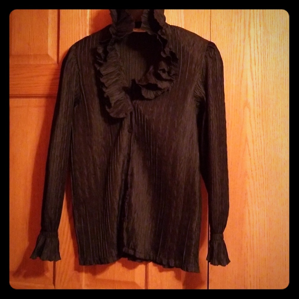 Black crepe ruffle top